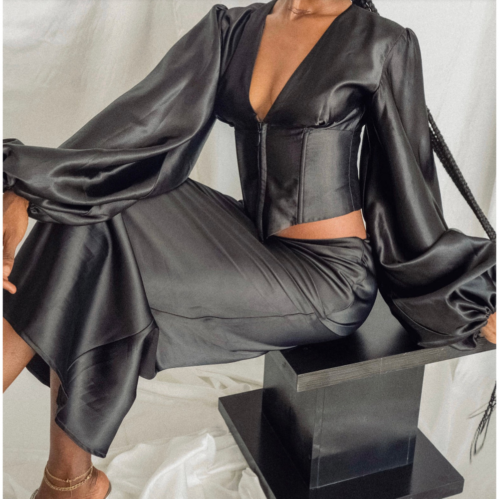 Kilentar Joyo Silk Corset Top Womens 18UK 14US Black Balloon Sleeve Avant Garde - Picture 3 of 16